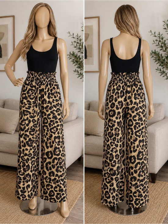 Pants - 🆕 Leopard Print Wide Leg Pants - Tan & Black